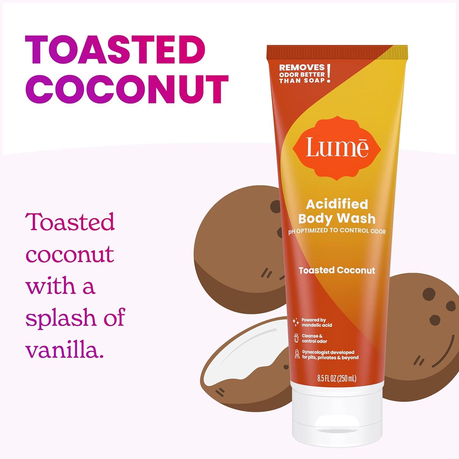 imageLume Acidified Body Wash 24 Hour Odor Control Removes Odor Better than Soap Hydrating Formula Formulated Without SLS or Parabens Safe For Sensitive Skin 85 ounce Soft PowderToasted Coconut