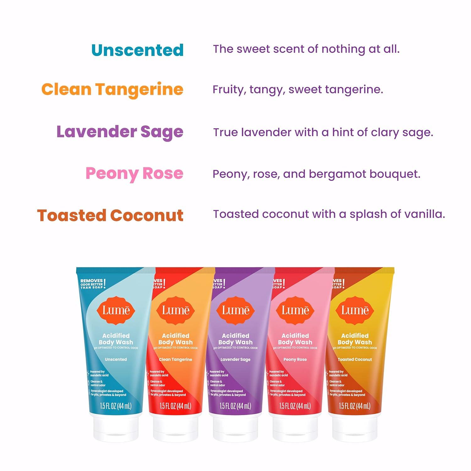 imageLume Acidified Body Wash 24 Hour Odor Control Removes Odor Better than Soap Hydrating Formula Formulated Without SLS or Parabens Safe For Sensitive Skin 85 ounce Soft PowderSampler