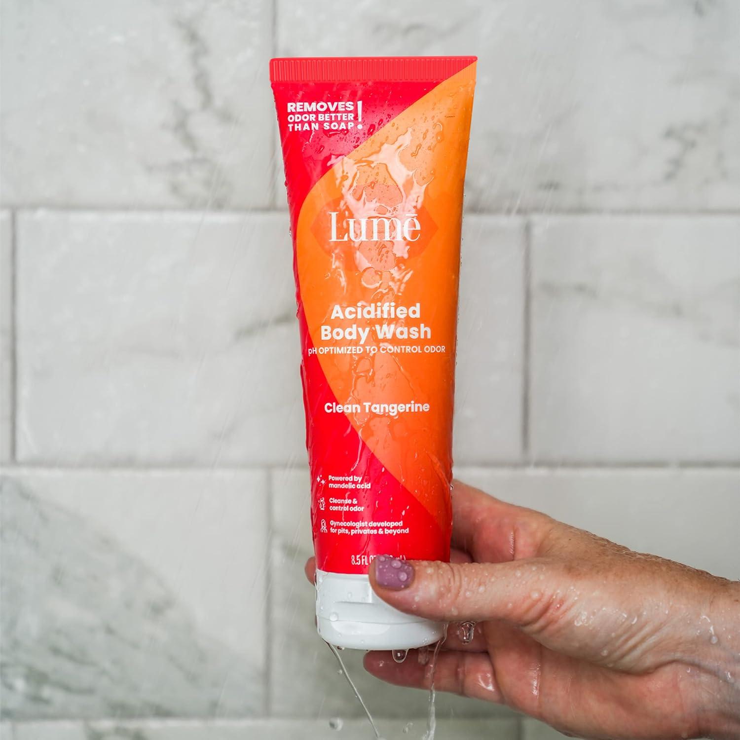 imageLume Acidified Body Wash 24 Hour Odor Control Removes Odor Better than Soap Hydrating Formula Formulated Without SLS or Parabens Safe For Sensitive Skin 85 ounce Soft PowderClean Tangerine