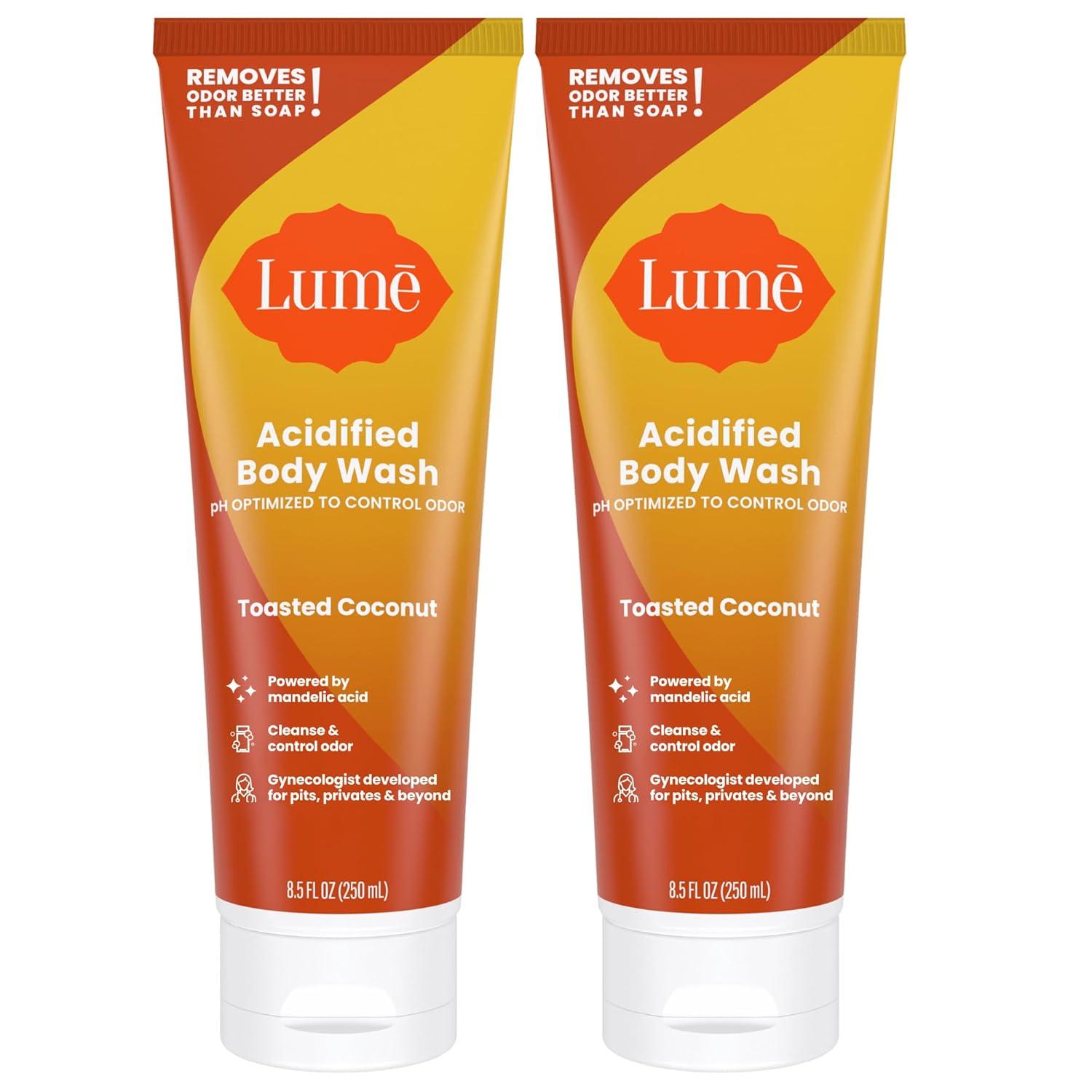 imageLume Acidified Body Wash 24 Hour Odor Control Removes Odor Better than Soap Hydrating Formula Formulated Without SLS or Parabens Safe For Sensitive Skin 85 ounce Soft PowderToasted Coconut