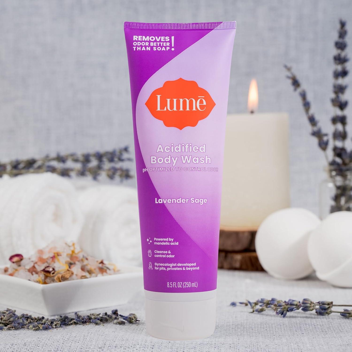 imageLume Acidified Body Wash 24 Hour Odor Control Removes Odor Better than Soap Hydrating Formula Formulated Without SLS or Parabens Safe For Sensitive Skin 85 ounce Soft PowderLavender Sage