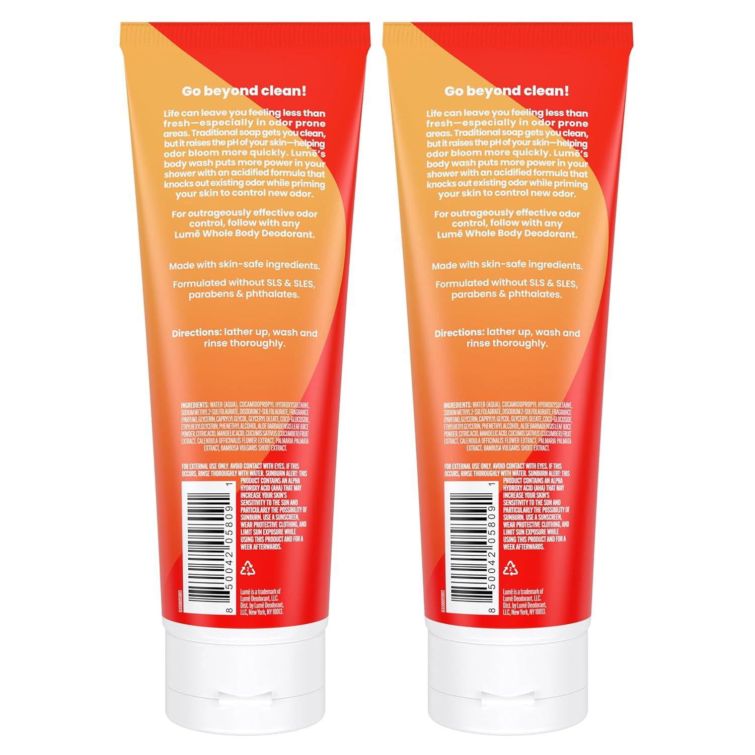 imageLume Acidified Body Wash 24 Hour Odor Control Removes Odor Better than Soap Hydrating Formula Formulated Without SLS or Parabens Safe For Sensitive Skin 85 ounce Soft PowderClean Tangerine