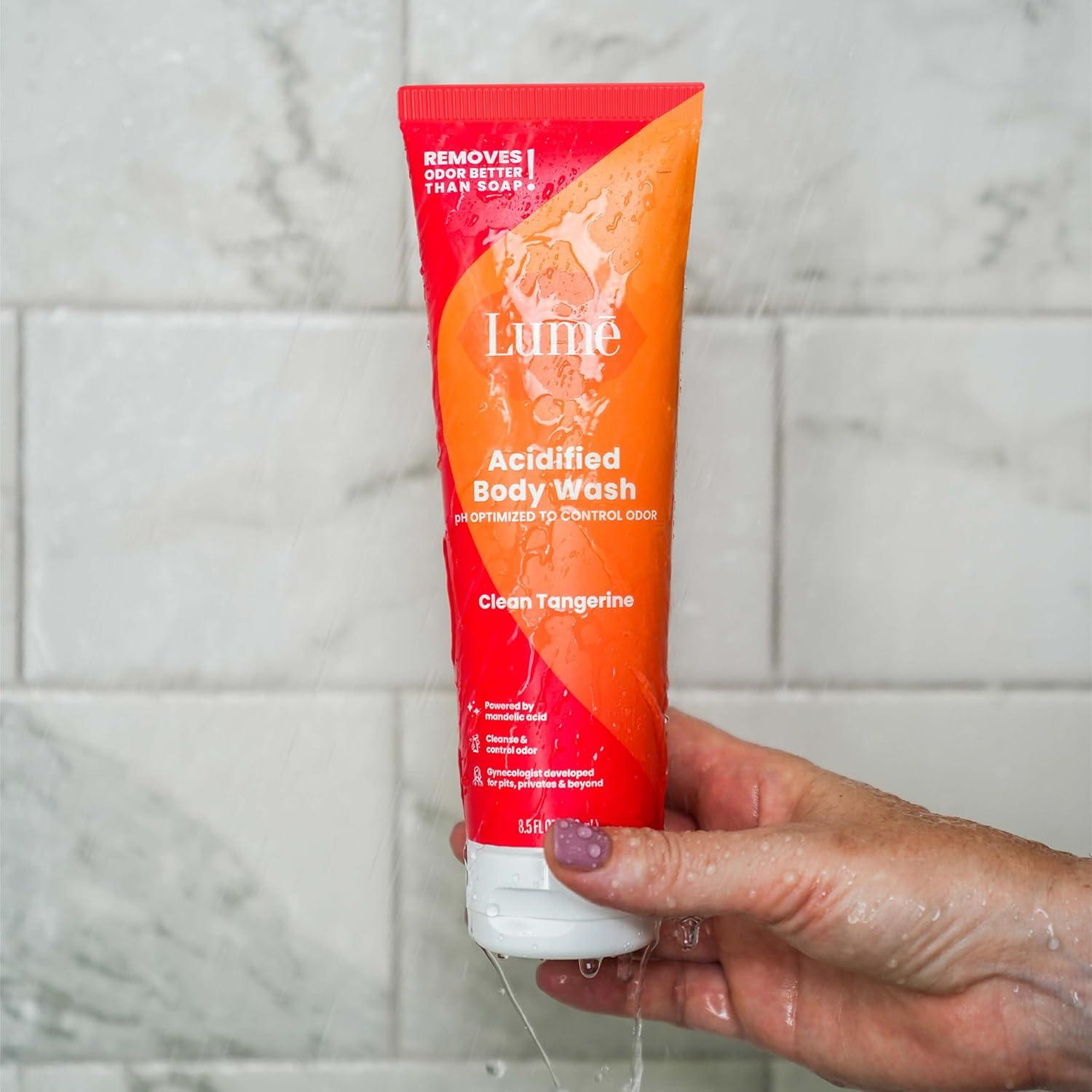 imageLume Acidified Body Wash 24 Hour Odor Control Removes Odor Better than Soap Hydrating Formula Formulated Without SLS or Parabens Safe For Sensitive Skin 85 ounce Soft PowderClean Tangerine
