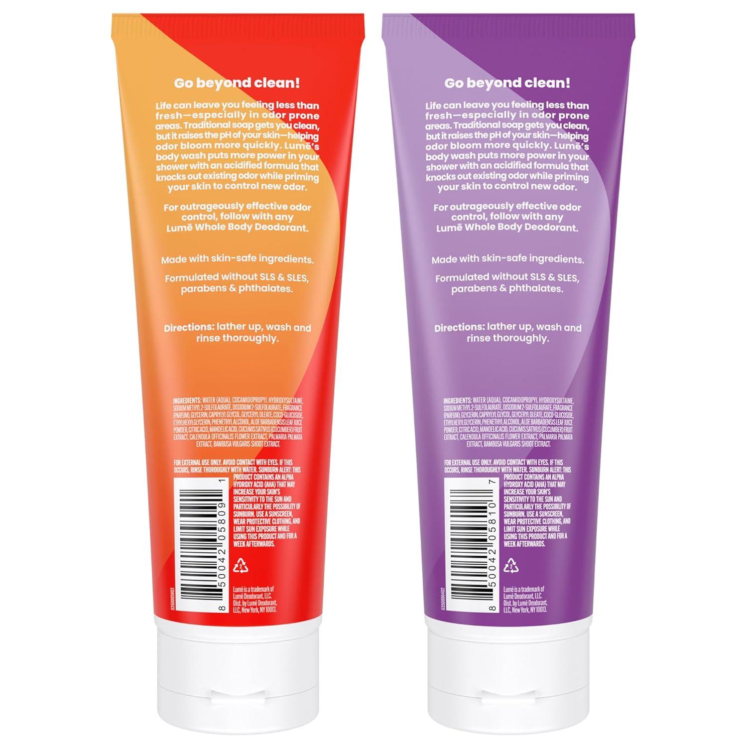 imageLume Acidified Body Wash 24 Hour Odor Control Removes Odor Better than Soap Hydrating Formula Formulated Without SLS or Parabens Safe For Sensitive Skin 85 ounce Soft PowderClean Tangerine Lavender Sage