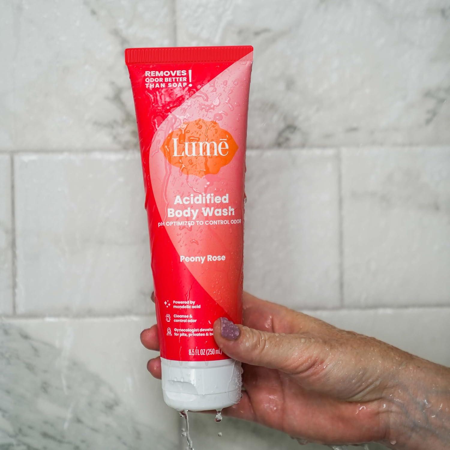 imageLume Acidified Body Wash 24 Hour Odor Control Removes Odor Better than Soap Hydrating Formula Formulated Without SLS or Parabens Safe For Sensitive Skin 85 ounce Soft PowderPeony Rose