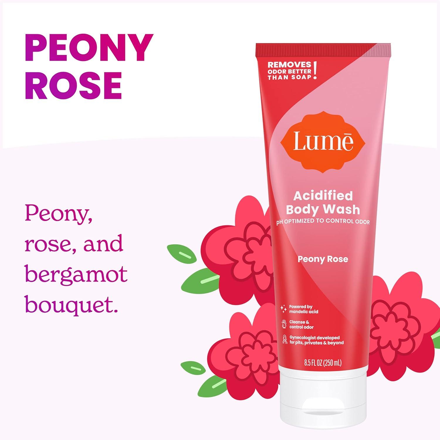 imageLume Acidified Body Wash 24 Hour Odor Control Removes Odor Better than Soap Hydrating Formula Formulated Without SLS or Parabens Safe For Sensitive Skin 85 ounce Soft PowderPeony Rose