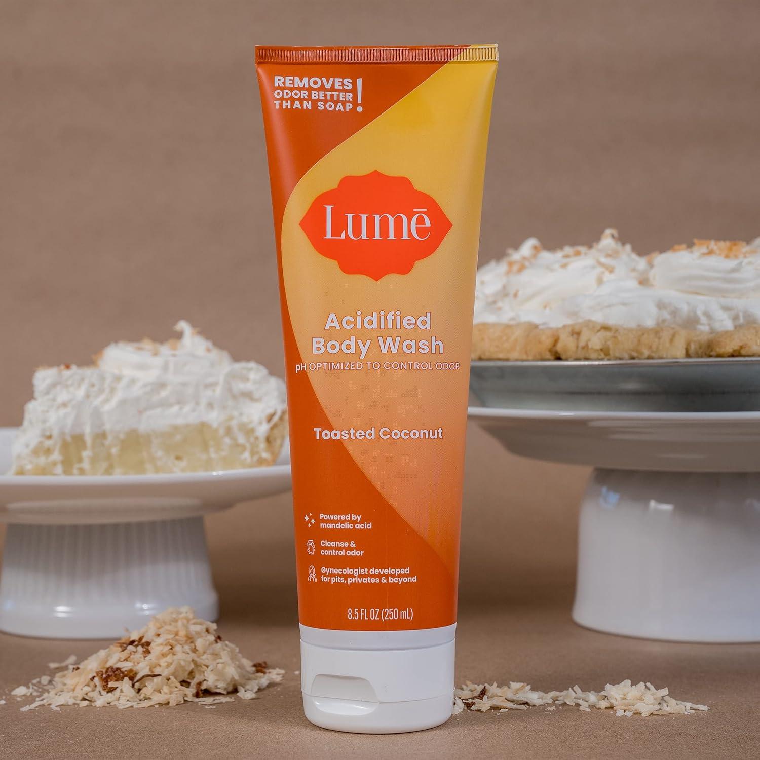 imageLume Acidified Body Wash 24 Hour Odor Control Removes Odor Better than Soap Hydrating Formula Formulated Without SLS or Parabens Safe For Sensitive Skin 85 ounce Soft PowderToasted Coconut