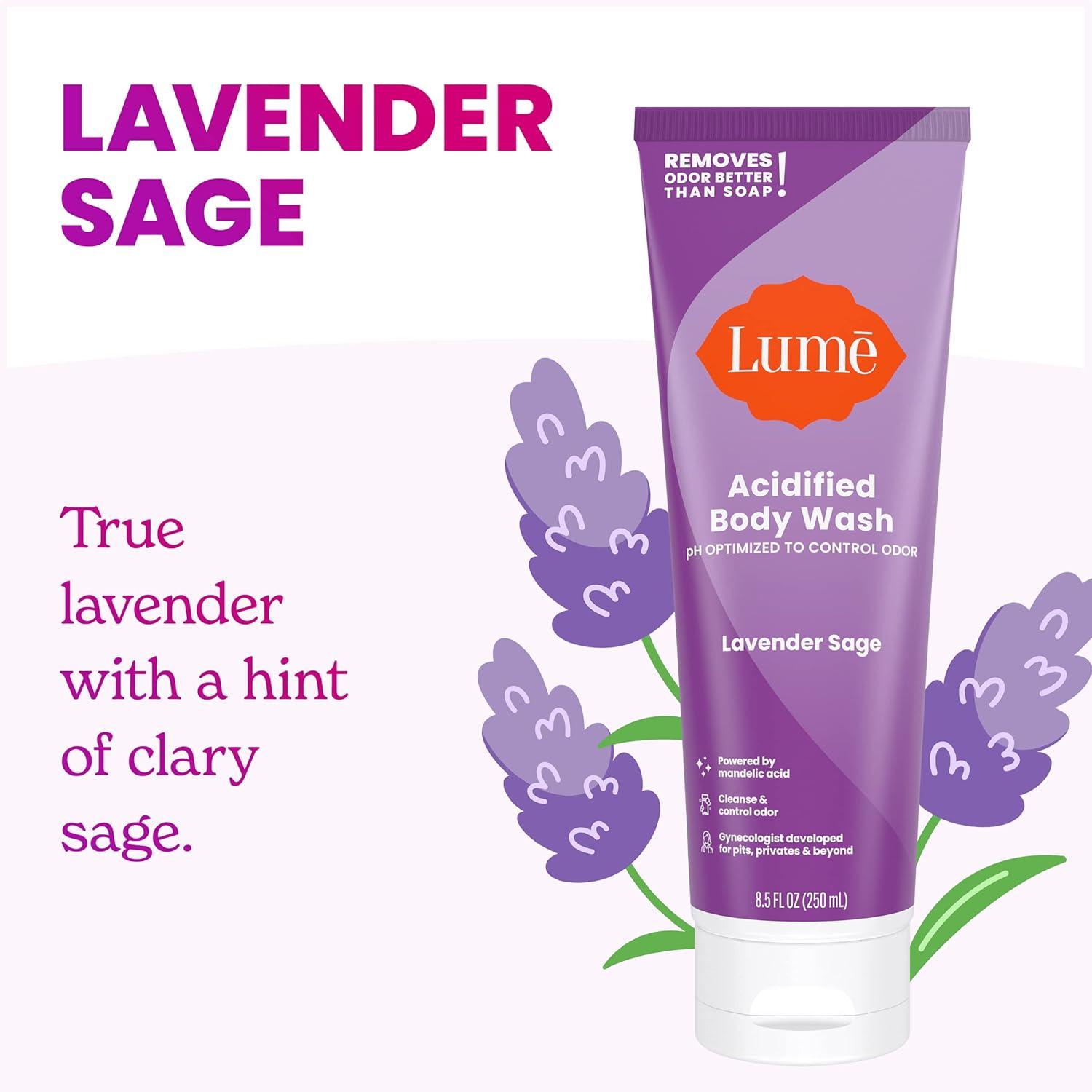 imageLume Acidified Body Wash 24 Hour Odor Control Removes Odor Better than Soap Hydrating Formula Formulated Without SLS or Parabens Safe For Sensitive Skin 85 ounce Soft PowderLavender Sage