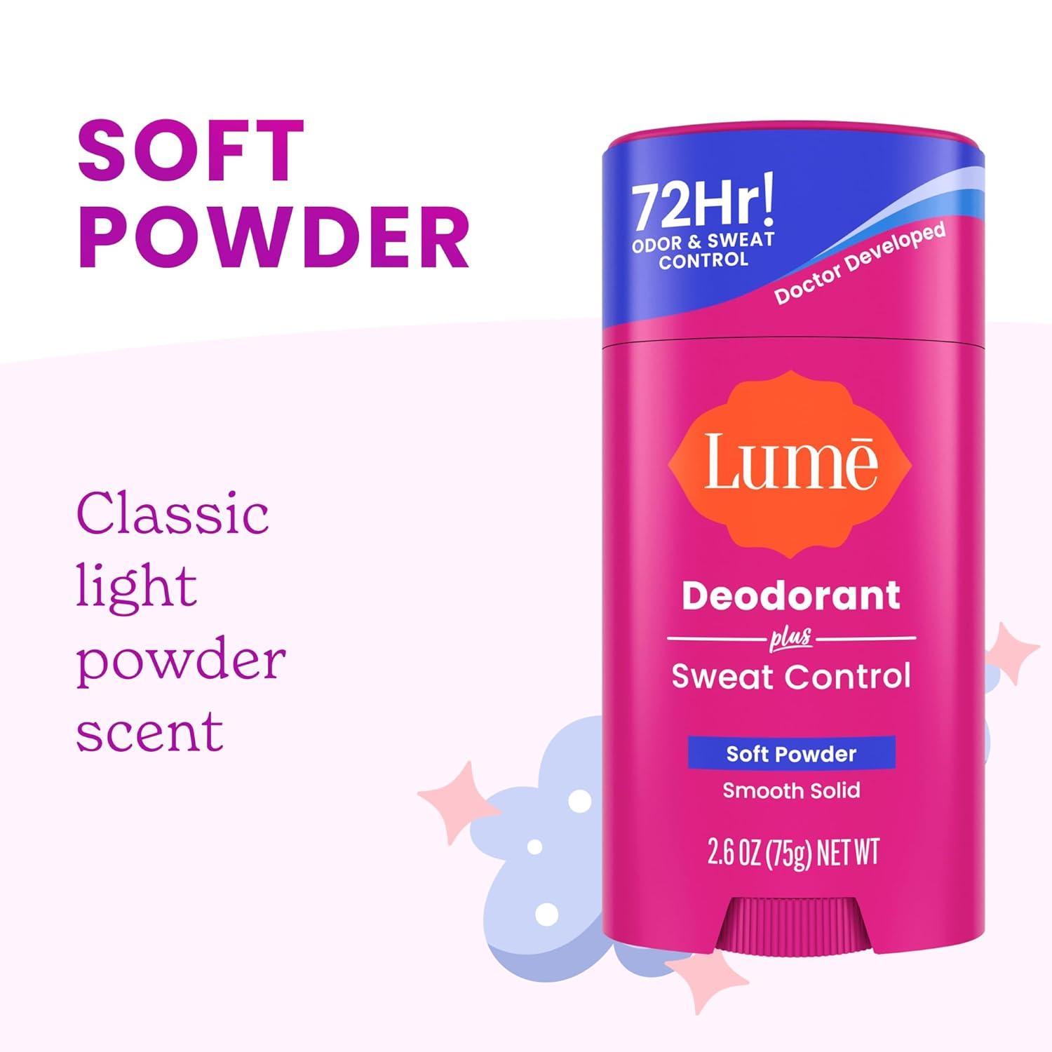 imageLume Deodorant Plus Sweat Control Smooth Solid Stick Maximum Strength Antiperspirant 72 Hour Odor And Sweat Control Baking Soda Free Skin Loving 26 ounce Fresh Spring Pack of 2Soft Powder
