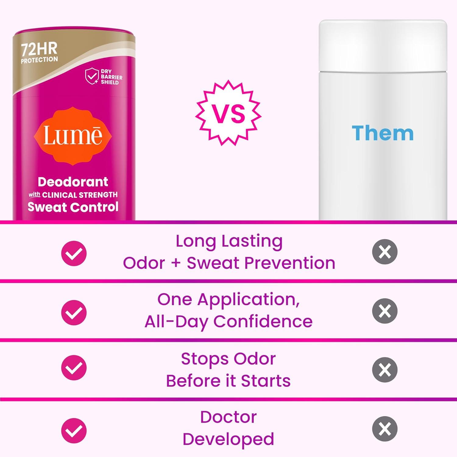 imageLume Deodorant Plus Sweat Control Smooth Solid Stick Maximum Strength Antiperspirant 72 Hour Odor And Sweat Control Baking Soda Free Skin Loving 26 ounce Fresh Spring Pack of 2Vanilla Bliss