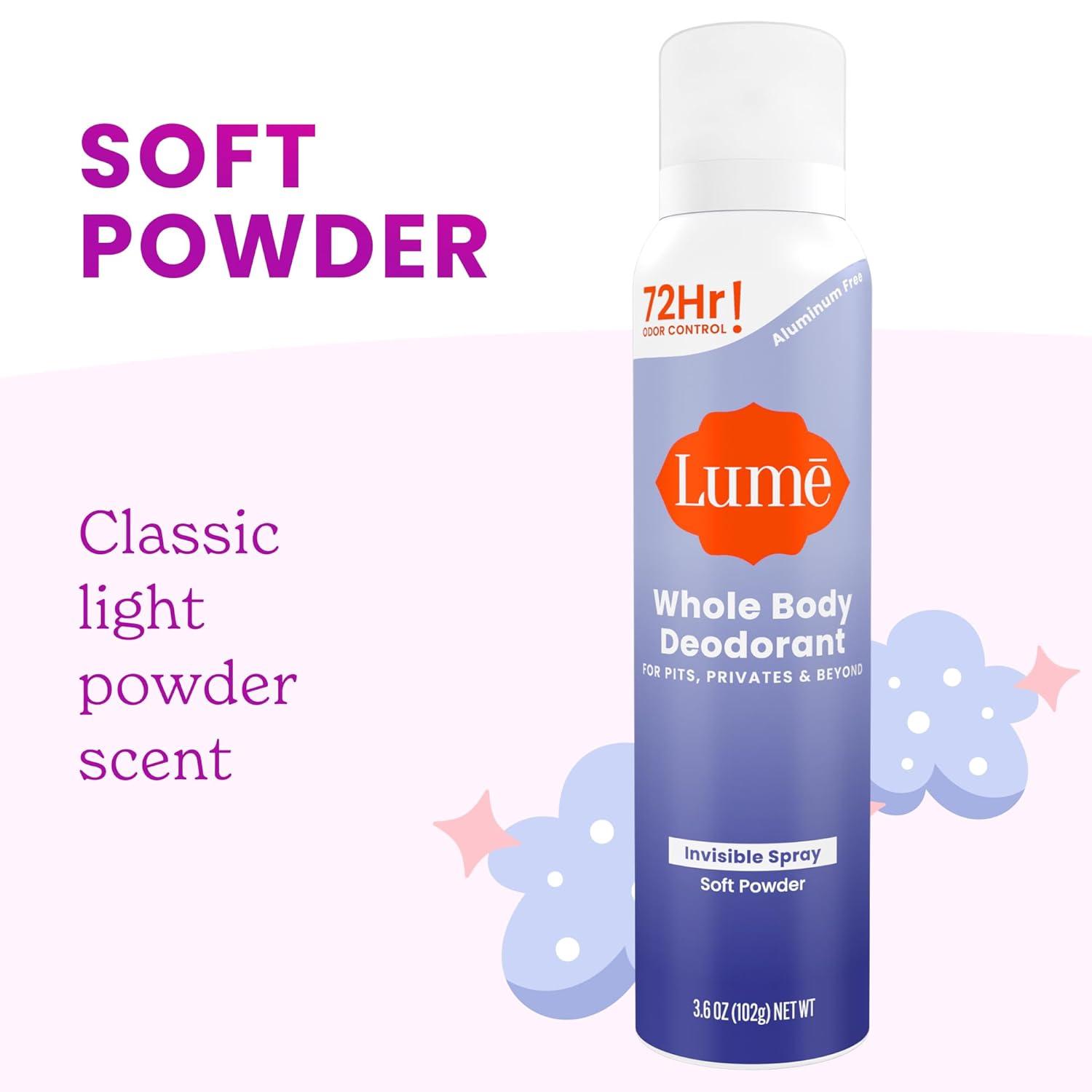 imageLume Invisible Spray Deodorant For Women Whole Body Deodorant Spray 72 Hr Odor Control Ozone Friendly Natural Propellant Baking Soda amp Aluminum Free Skin Loving Full Body Toasted CoconutSoft Powder