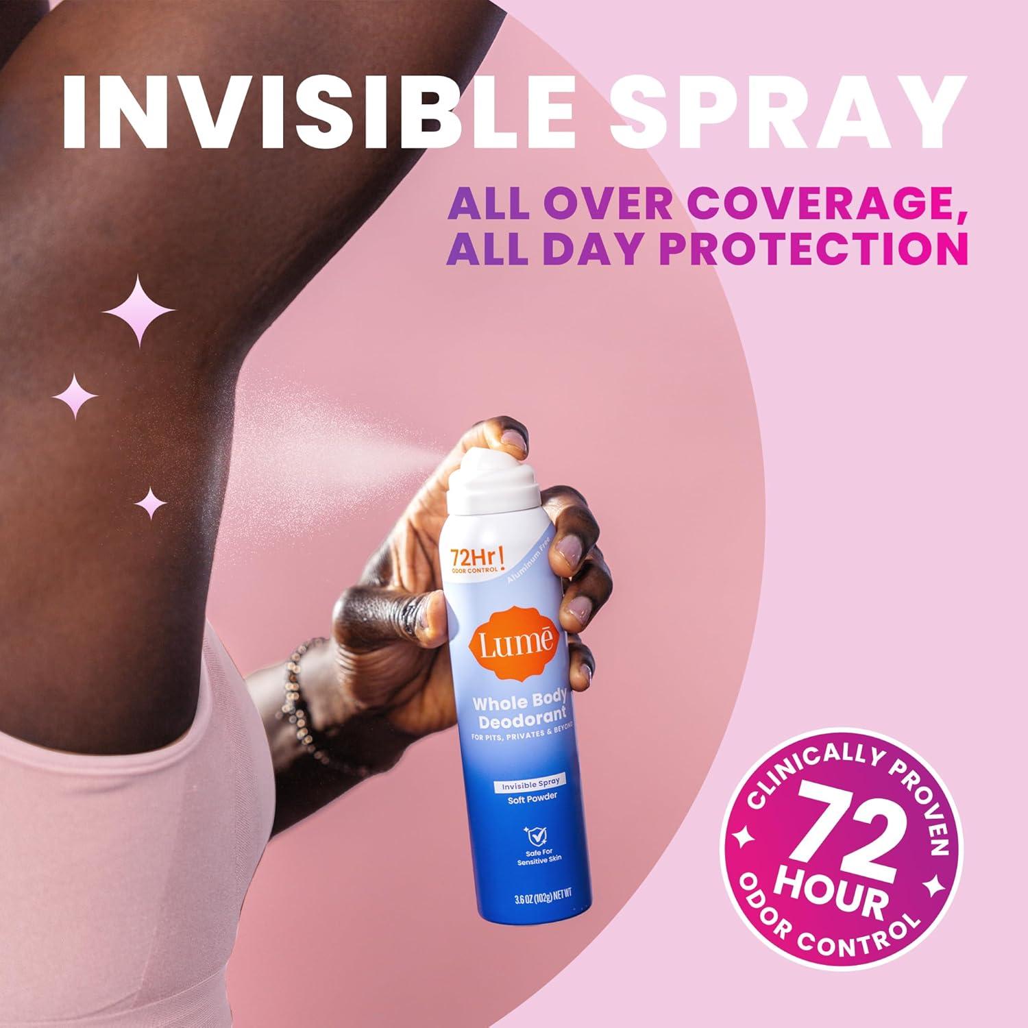 imageLume Invisible Spray Deodorant For Women Whole Body Deodorant Spray 72 Hr Odor Control Ozone Friendly Natural Propellant Baking Soda amp Aluminum Free Skin Loving Full Body Toasted CoconutSoft Powder