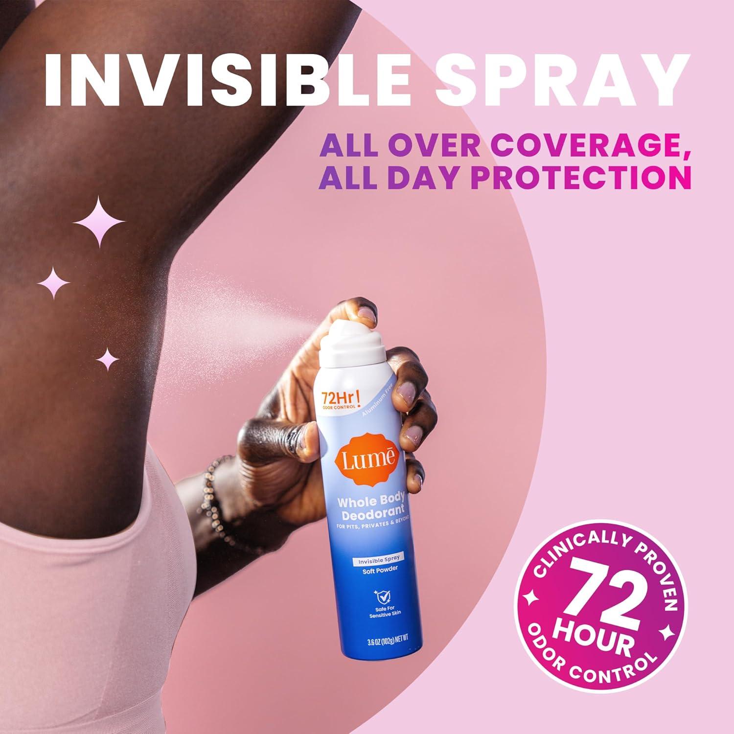 imageLume Invisible Spray Deodorant For Women Whole Body Deodorant Spray 72 Hr Odor Control Ozone Friendly Natural Propellant Baking Soda amp Aluminum Free Skin Loving Full Body Toasted CoconutClean Tangerine