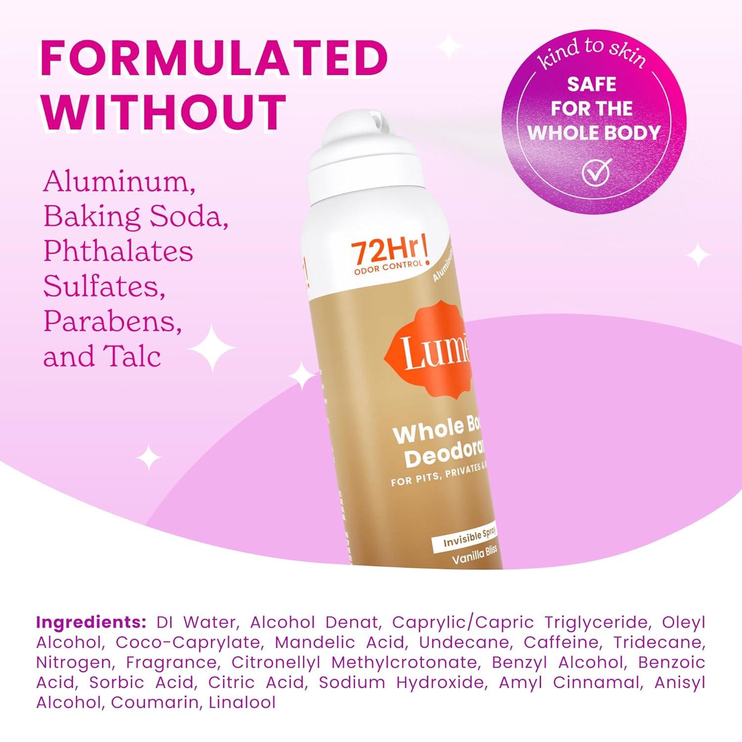 imageLume Invisible Spray Deodorant For Women Whole Body Deodorant Spray 72 Hr Odor Control Ozone Friendly Natural Propellant Baking Soda amp Aluminum Free Skin Loving Full Body Toasted CoconutVanilla Bliss
