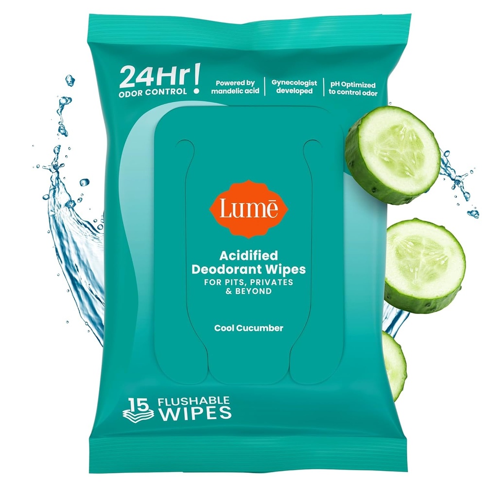 image:imageLume Acidified Deodorant Wipes  24 Hour Odor Control  Aluminum Free Baking Soda Free Skin Loving  Flushable  15 Count Cool CucumberCucumber