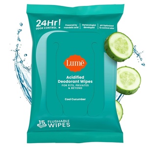 Lume Acidified Deodorant Wipes – 24 Hour Odor Control – Aluminum Free, Baking Soda Free, Skin Loving – Flushable – 15 Count (Cool Cucumber)(Cucumber)
