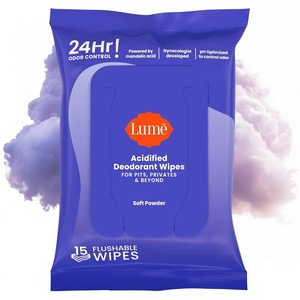 Lume Acidified Deodorant Wipes – 24 Hour Odor Control – Aluminum Free, Baking Soda Free, Skin Loving – Flushable – 15 Count (Cool Cucumber)(Soft Powder)